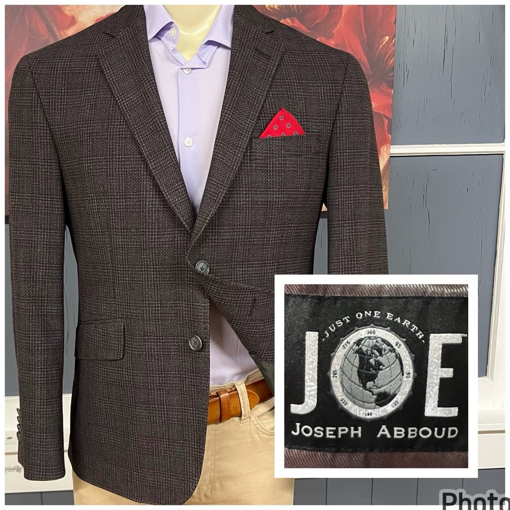 Joseph Abboud Knit Blazer Mens 42S Short Slim Fit Polyester Stretch Brown/Black